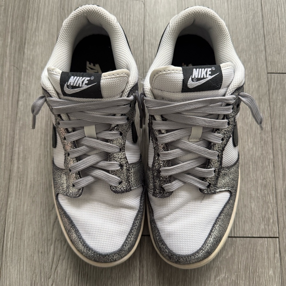 Nike Dunks White and Silver Low-Top Sneakers